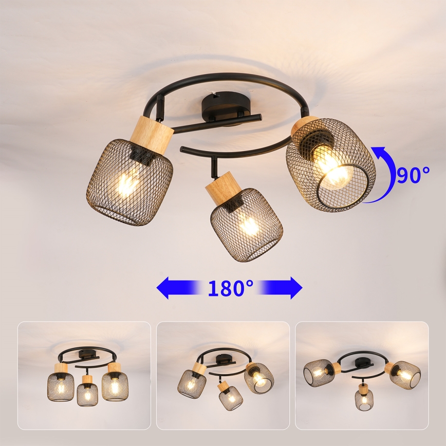 Brilagi - Spotlampe BASKLITE 3xE27/15W/230V træ/sort