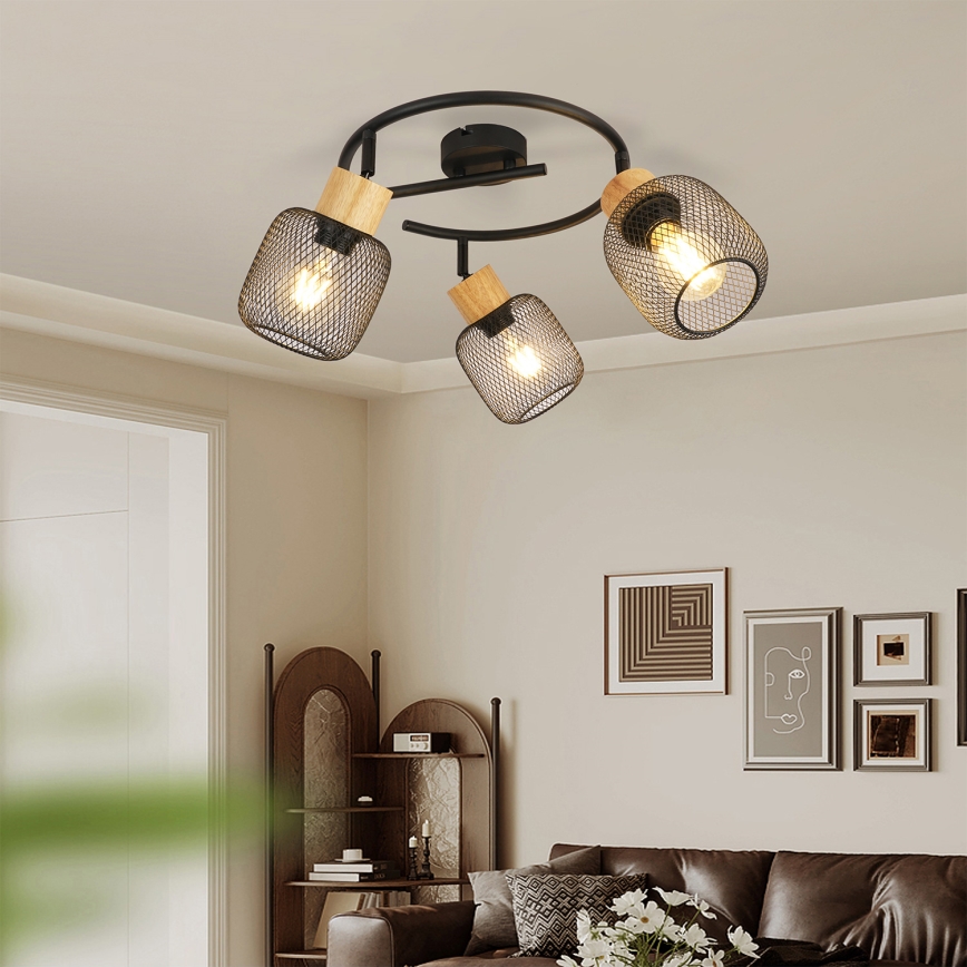 Brilagi - Spotlampe BASKLITE 3xE27/15W/230V træ/sort