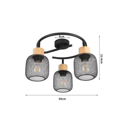 Brilagi - Spotlampe BASKLITE 3xE27/15W/230V træ/sort