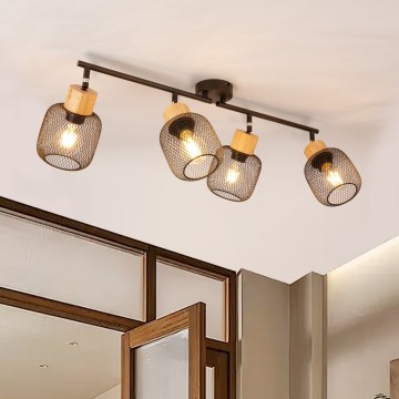 Brilagi - Spotlampe BASKLITE 4xE27/15W/230V gummitræ/sort