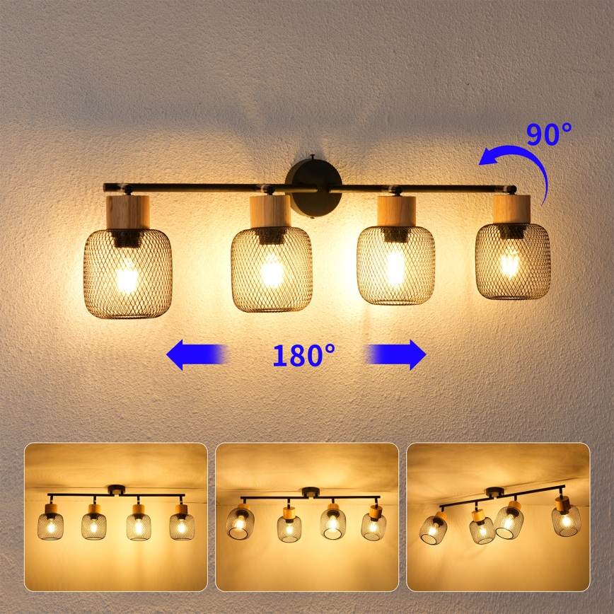 Brilagi - Spotlampe BASKLITE 4xE27/15W/230V gummitræ/sort