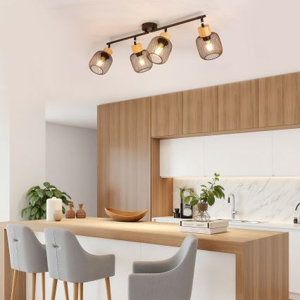 Brilagi - Spotlampe BASKLITE 4xE27/15W/230V gummitræ/sort