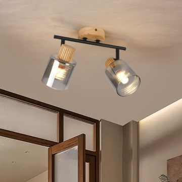 Brilagi - Spotlampe HYGGE 2xE14/15W/230V gummitræ/røgfarvet