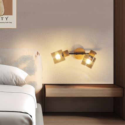 Brilagi - Spotlampe HYGGE 2xE14/15W/230V gummitræ/røgfarvet