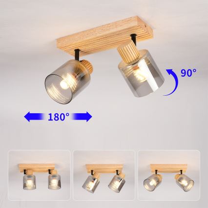 Brilagi - Spotlampe HYGGE 2xE14/15W/230V gummitræ/røgfarvet