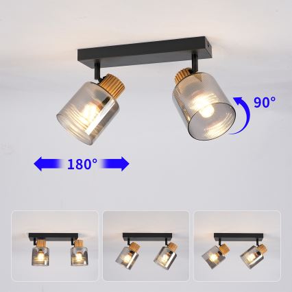 Brilagi - Spotlampe HYGGE 2xE14/15W/230V sort/røgfarvet