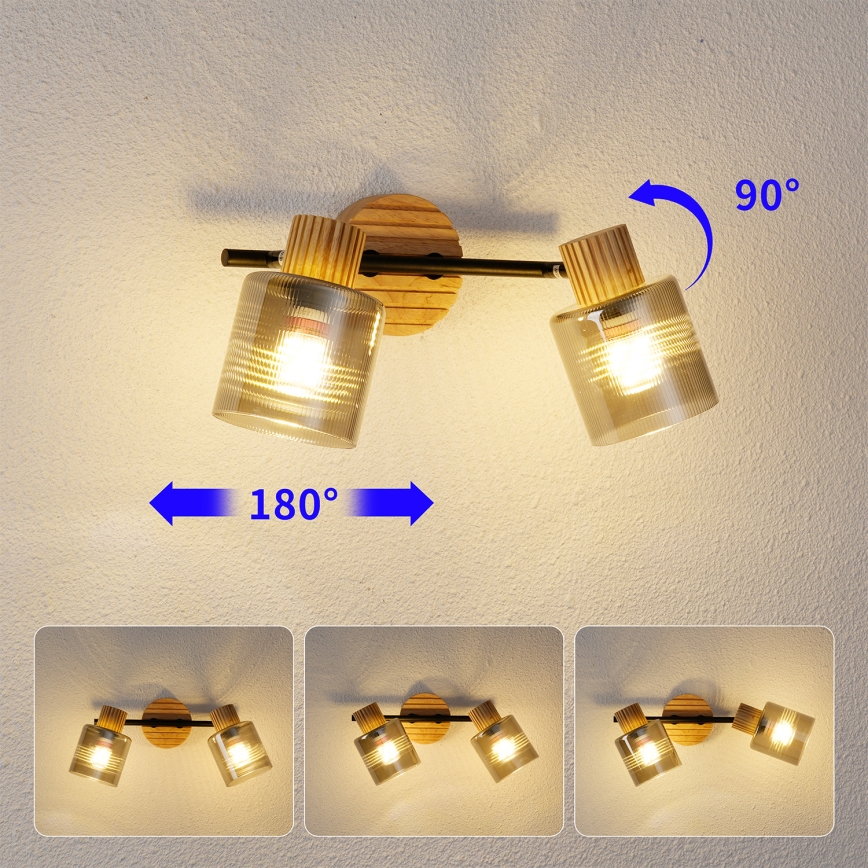 Brilagi - Spotlampe HYGGE 2xE14/15W/230V træ/røgfarvet