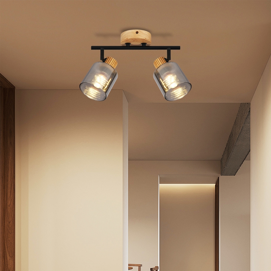 Brilagi - Spotlampe HYGGE 2xE14/15W/230V træ/røgfarvet