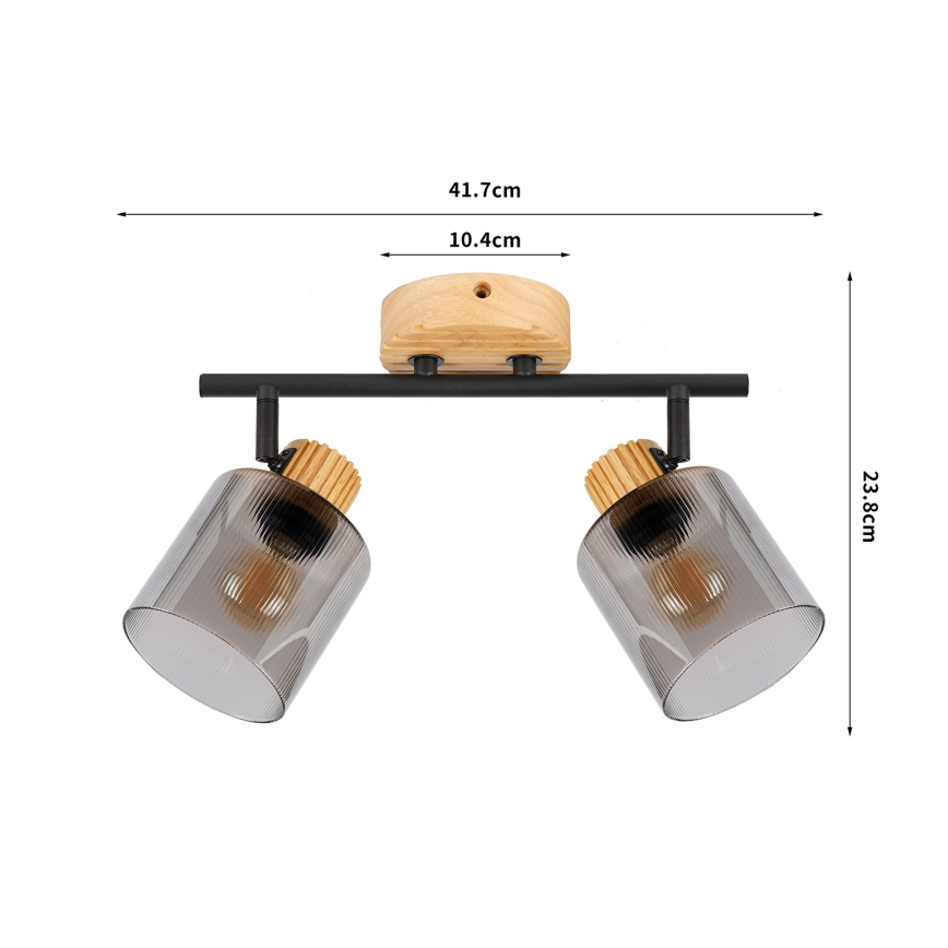 Brilagi - Spotlampe HYGGE 2xE14/15W/230V træ/røgfarvet
