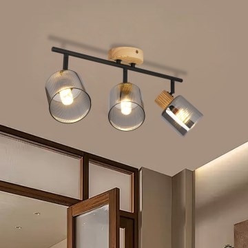 Brilagi - Spotlampe HYGGE 3xE14/15W/230V gummitræ/røgfarvet