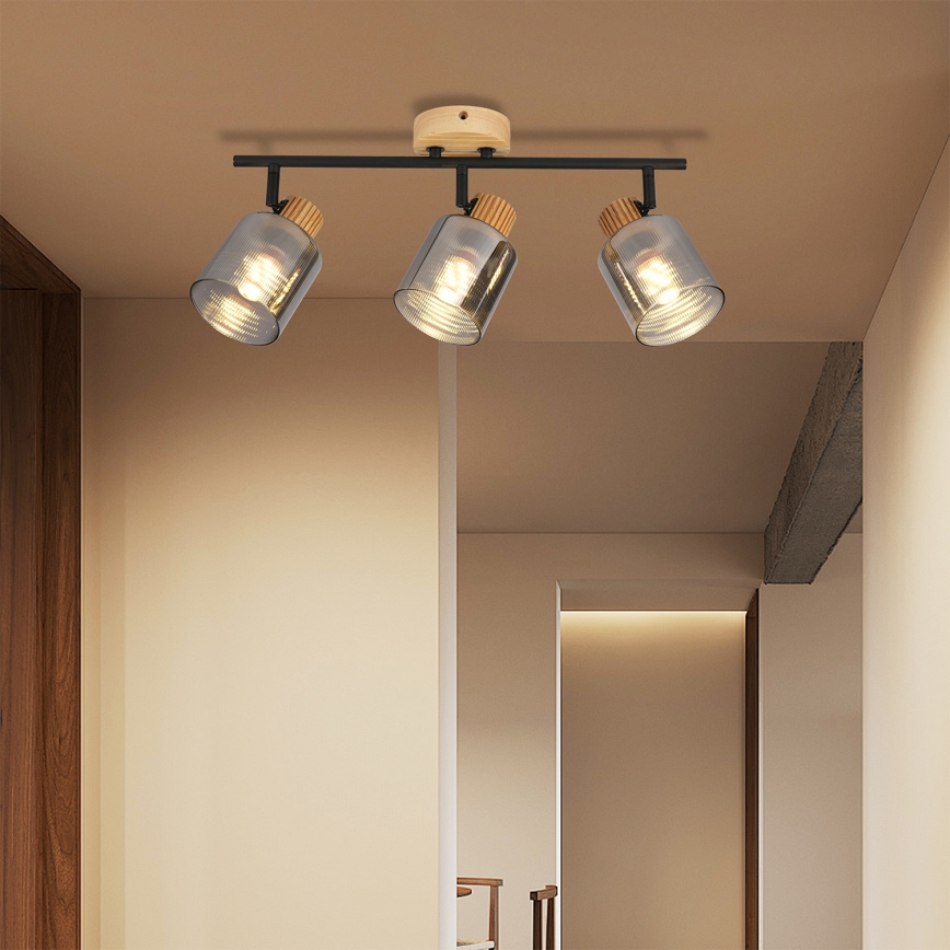 Brilagi - Spotlampe HYGGE 3xE14/15W/230V gummitræ/røgfarvet