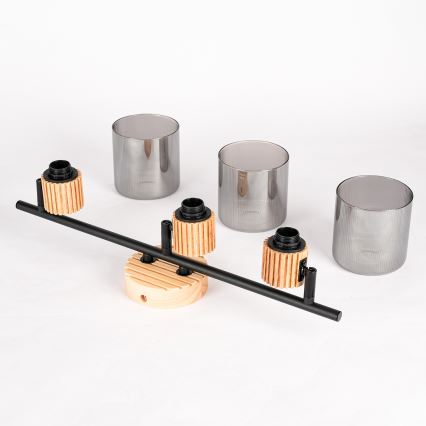 Brilagi - Spotlampe HYGGE 3xE14/15W/230V gummitræ/røgfarvet