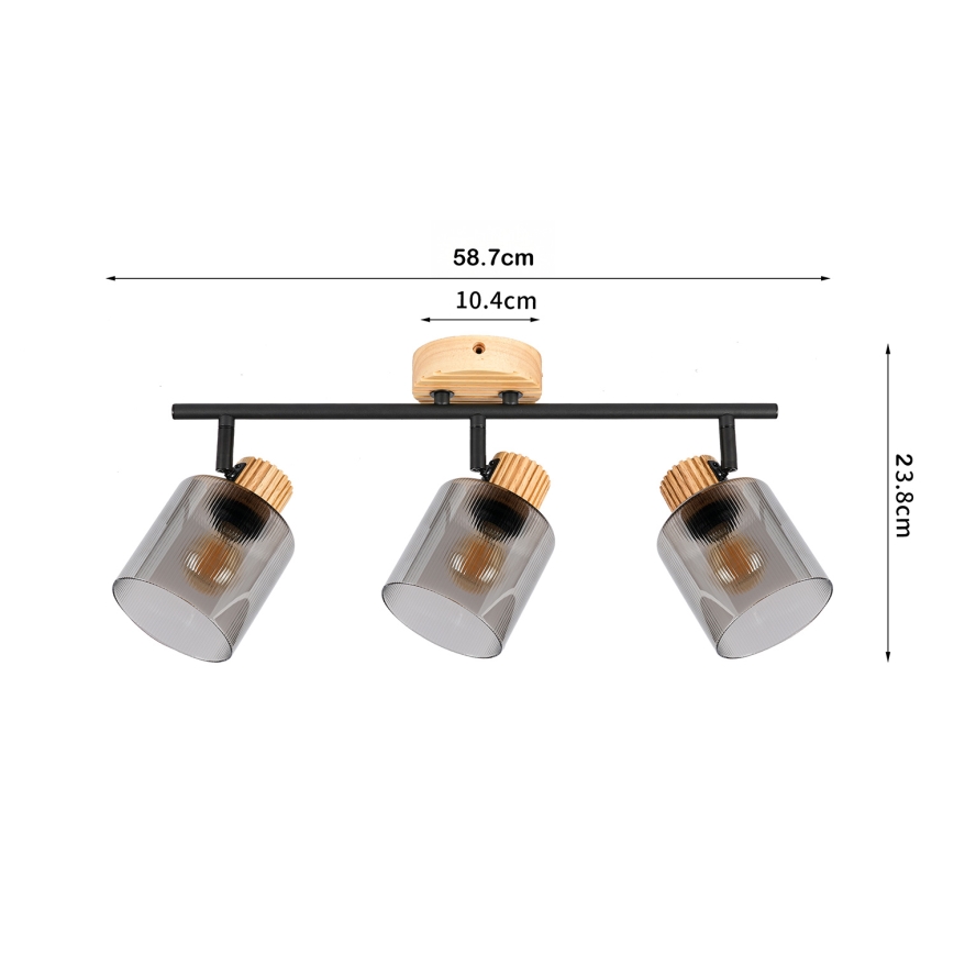Brilagi - Spotlampe HYGGE 3xE14/15W/230V gummitræ/røgfarvet