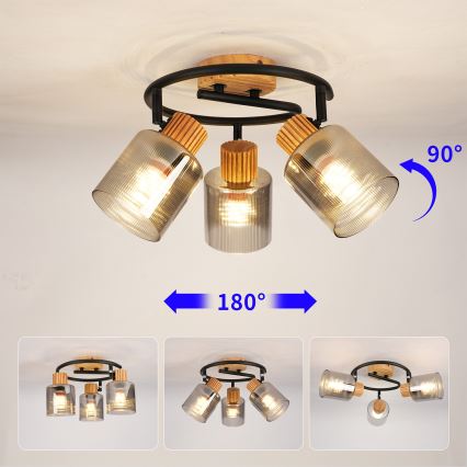Brilagi - Spotlampe HYGGE 3xE14/15W/230V gummitræ/røgfarvet