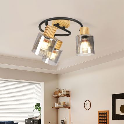 Brilagi - Spotlampe HYGGE 3xE14/15W/230V gummitræ/røgfarvet