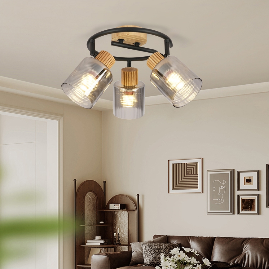 Brilagi - Spotlampe HYGGE 3xE14/15W/230V gummitræ/røgfarvet