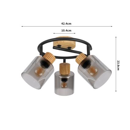 Brilagi - Spotlampe HYGGE 3xE14/15W/230V gummitræ/røgfarvet