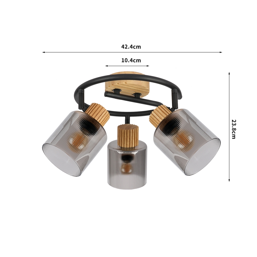 Brilagi - Spotlampe HYGGE 3xE14/15W/230V gummitræ/røgfarvet