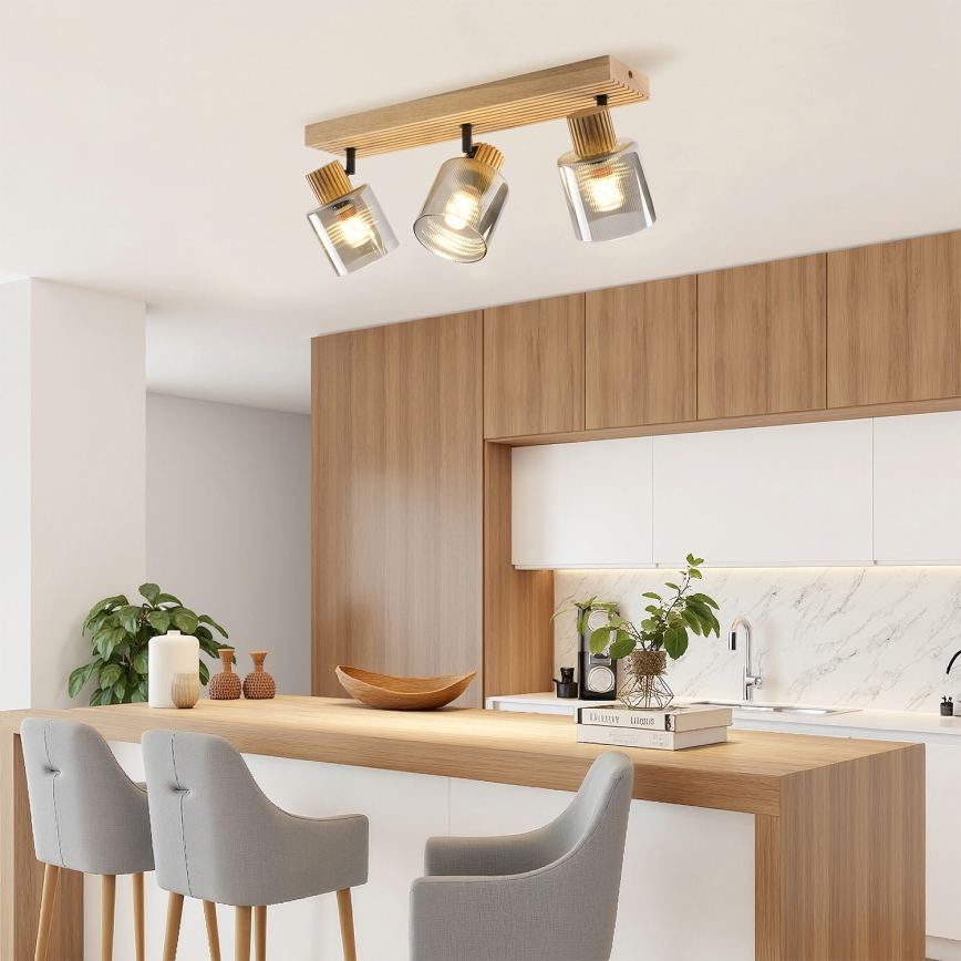 Brilagi - Spotlampe HYGGE 3xE14/15W/230V gummitræ/røgfarvet