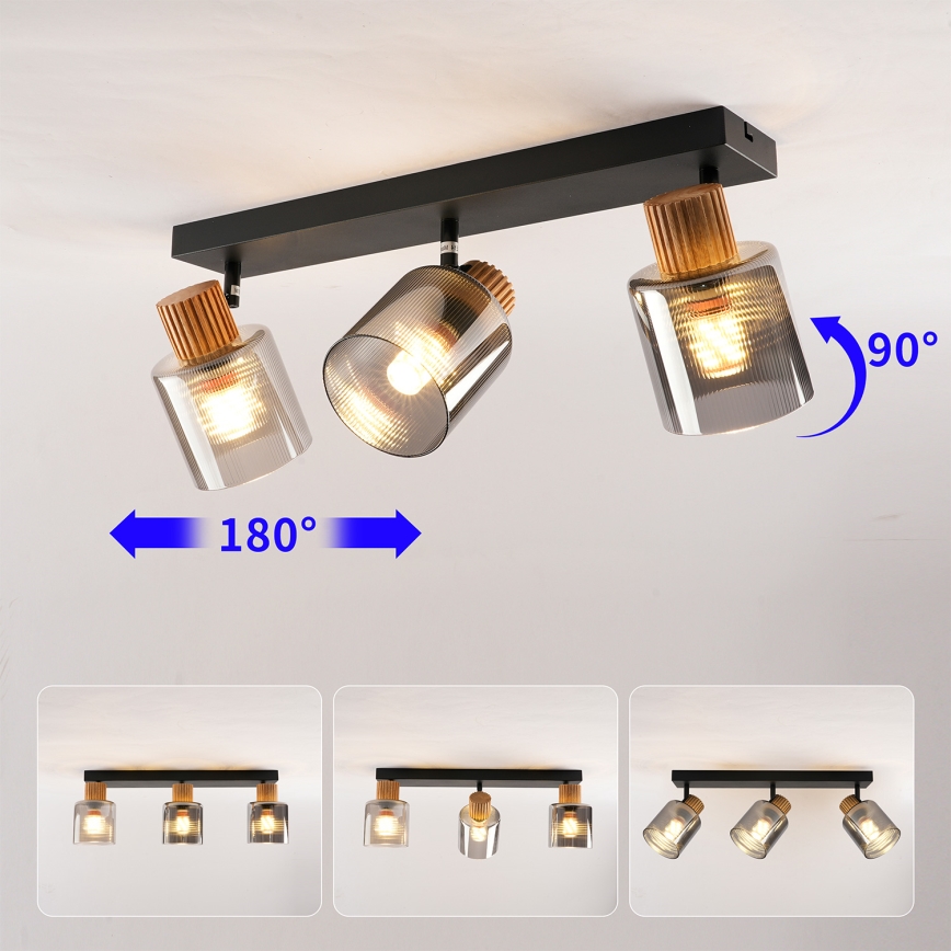 Brilagi - Spotlampe HYGGE 3xE14/15W/230V sort/røget