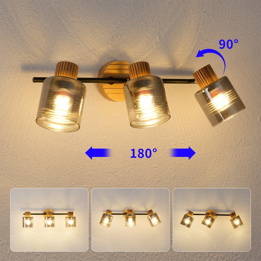 Brilagi - Spotlampe HYGGE 3xE14/15W/230V træ/røget
