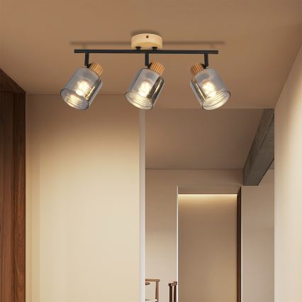 Brilagi - Spotlampe HYGGE 3xE14/15W/230V træ/røget