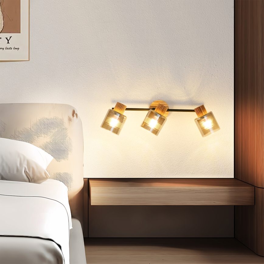 Brilagi - Spotlampe HYGGE 3xE14/15W/230V træ/røget