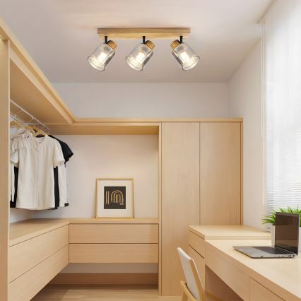 Brilagi - Spotlampe HYGGE 3xE14/15W/230V træ/røget