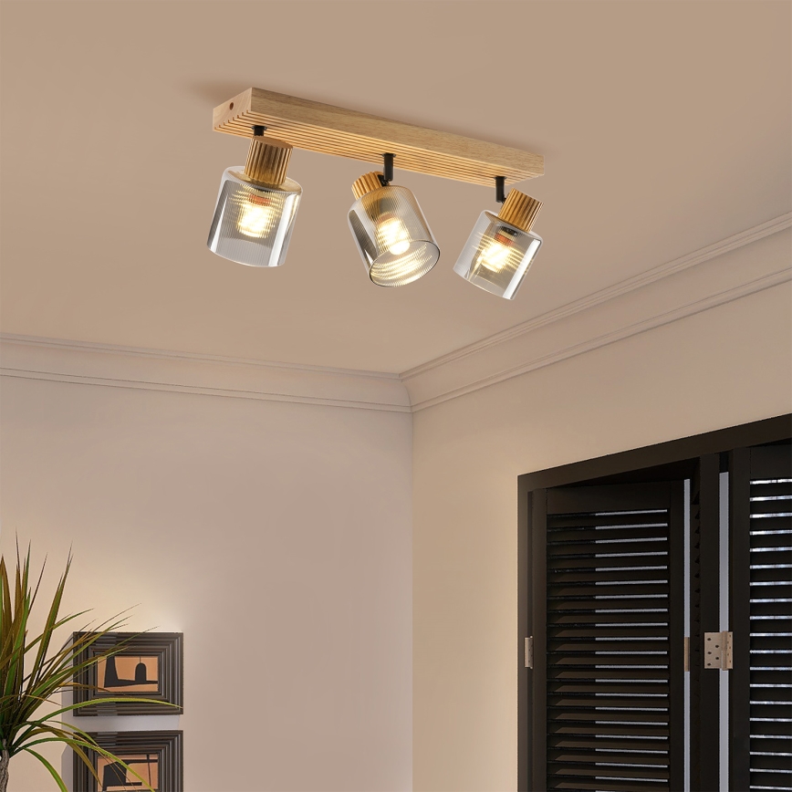 Brilagi - Spotlampe HYGGE 3xE14/15W/230V træ/røget