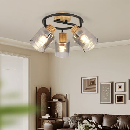 Brilagi - Spotlampe HYGGE 3xE14/15W/230V træ/røgfarvet