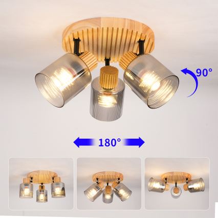 Brilagi - Spotlampe HYGGE 3xE14/15W/230V træ/røgfarvet