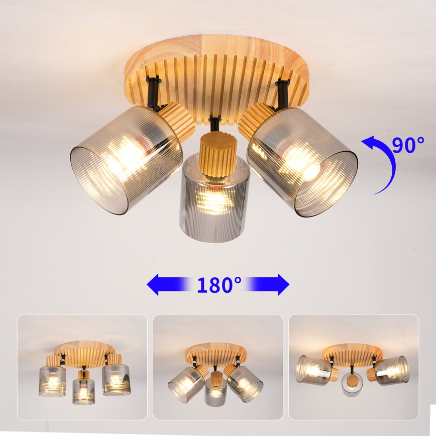 Brilagi - Spotlampe HYGGE 3xE14/15W/230V træ/røgfarvet