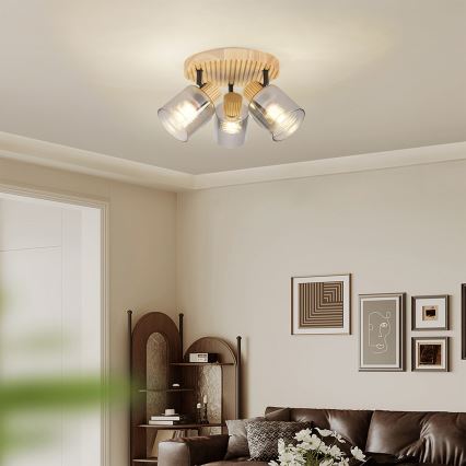 Brilagi - Spotlampe HYGGE 3xE14/15W/230V træ/røgfarvet