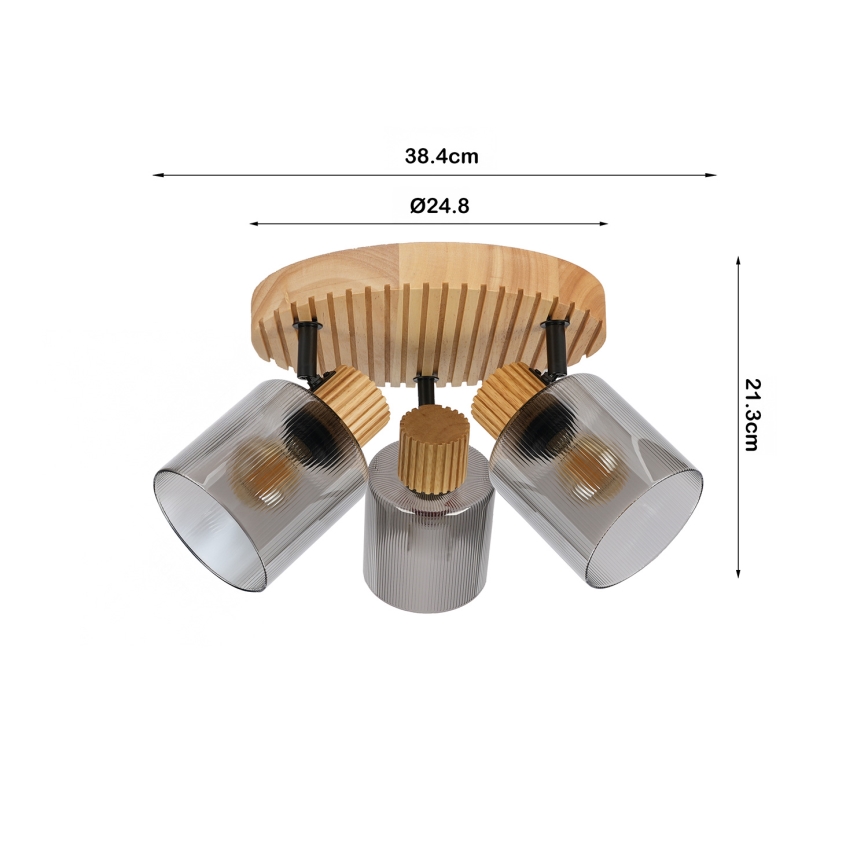 Brilagi - Spotlampe HYGGE 3xE14/15W/230V træ/røgfarvet