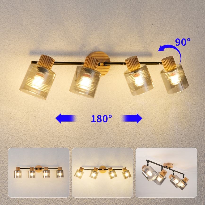 Brilagi - Spotlampe HYGGE 4xE14/15W/230V gummitræ/røgfarvet