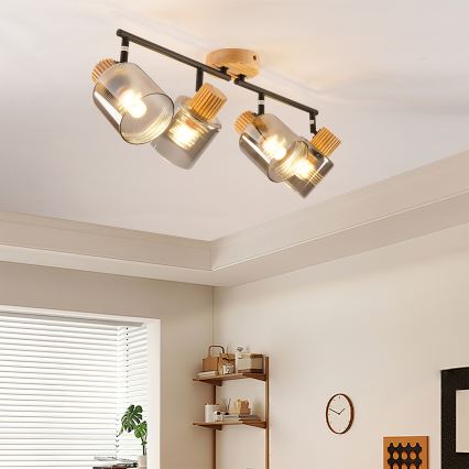 Brilagi - Spotlampe HYGGE 4xE14/15W/230V gummitræ/røgfarvet