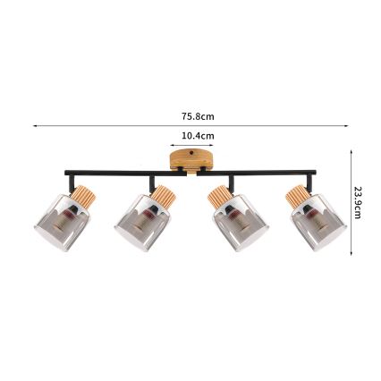 Brilagi - Spotlampe HYGGE 4xE14/15W/230V gummitræ/røgfarvet