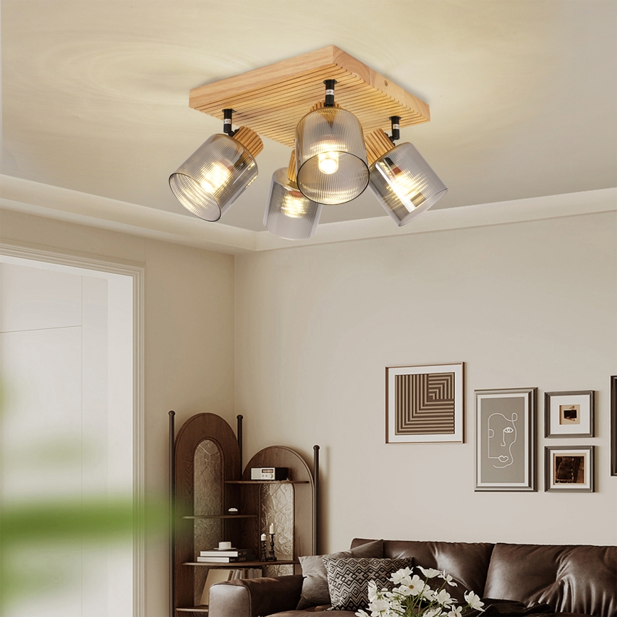 Brilagi - Spotlampe HYGGE 4xE14/15W/230V gummitræ/røgfarvet