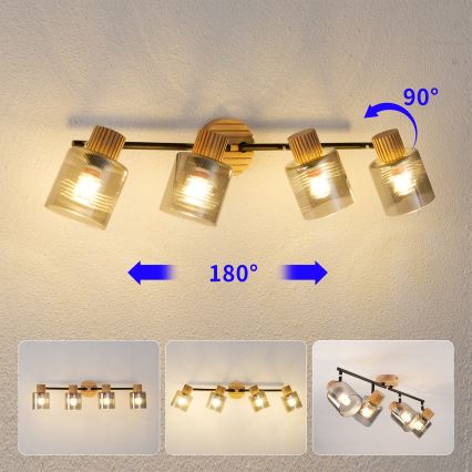 Brilagi - Spotlampe HYGGE 4xE14/15W/230V træ/røget