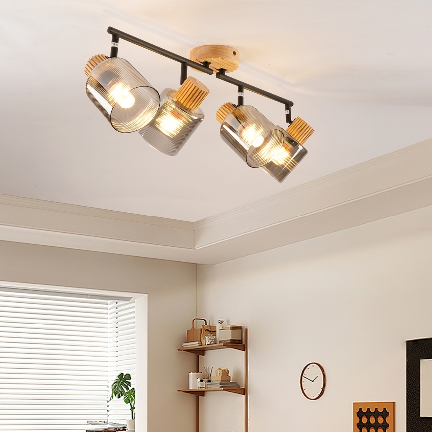 Brilagi - Spotlampe HYGGE 4xE14/15W/230V træ/røget