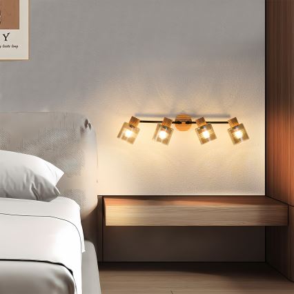 Brilagi - Spotlampe HYGGE 4xE14/15W/230V træ/røget