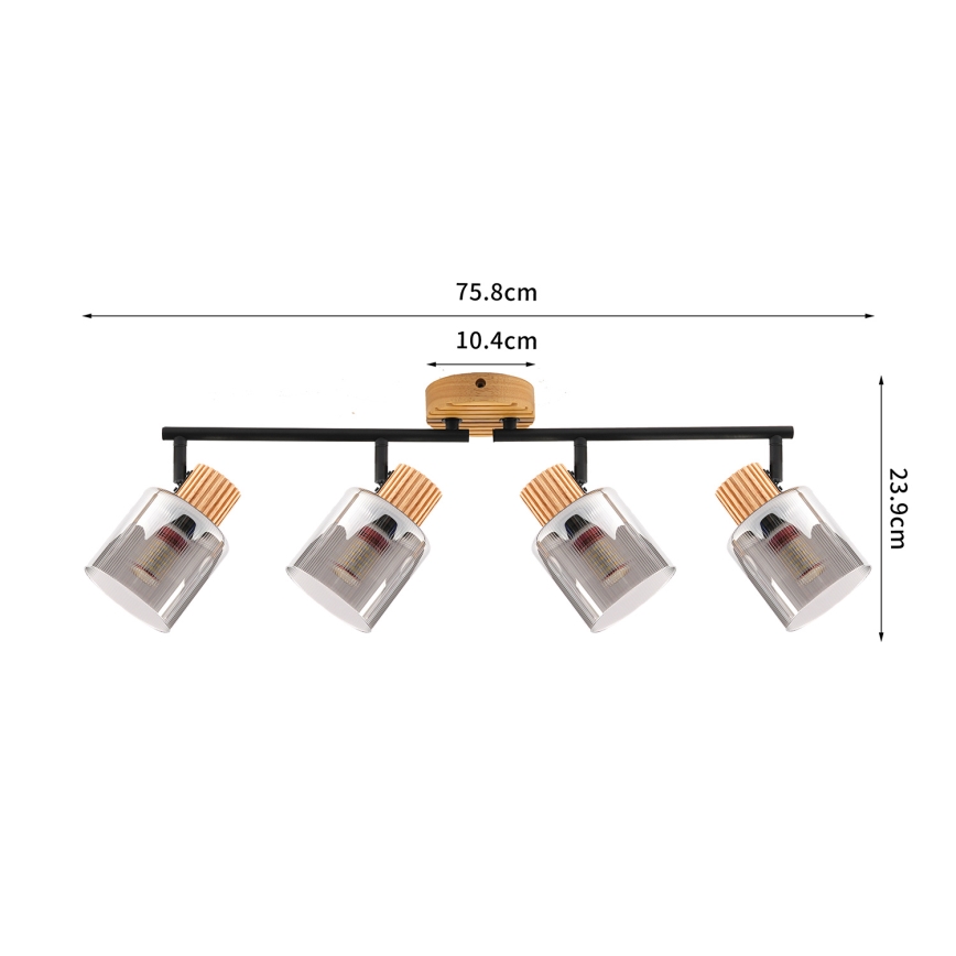Brilagi - Spotlampe HYGGE 4xE14/15W/230V træ/røget