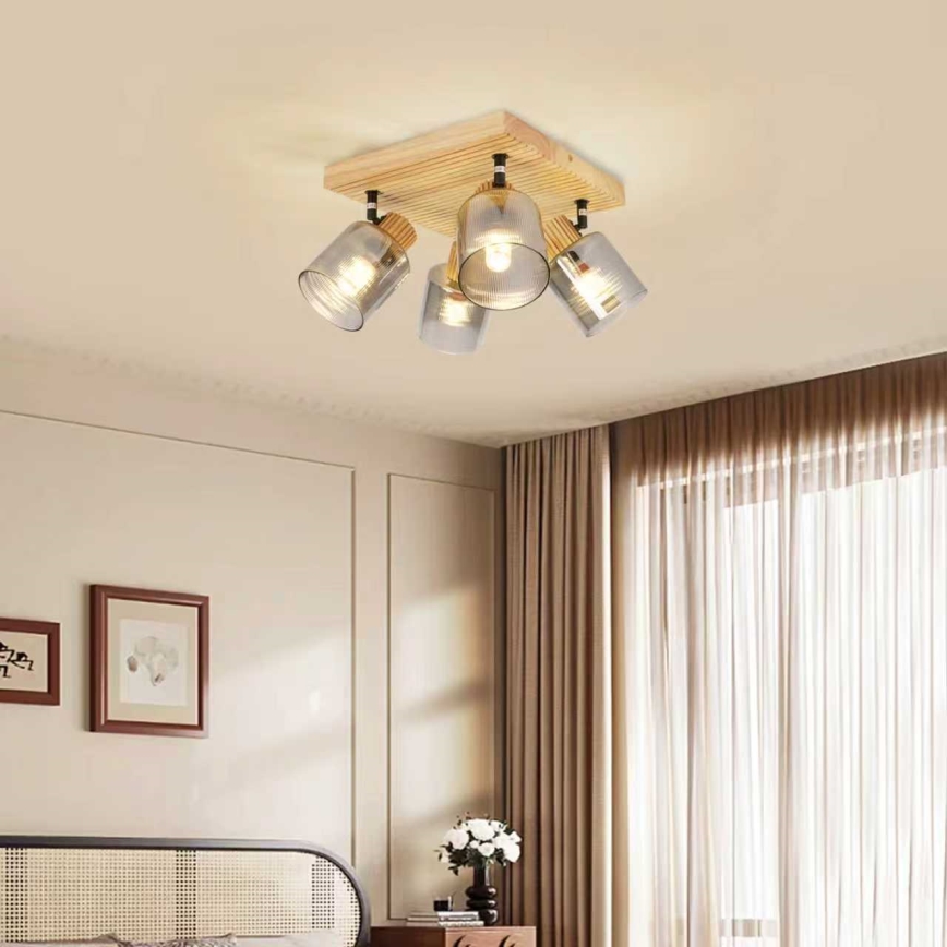 Brilagi - Spotlampe HYGGE 4xE14/15W/230V træ/røgfarvet