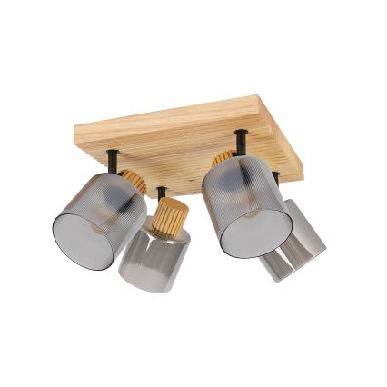 Brilagi - Spotlampe HYGGE 4xE14/15W/230V træ/røgfarvet
