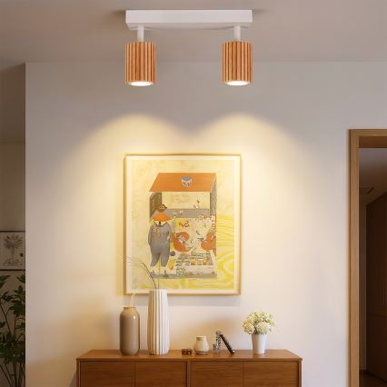 Brilagi - Spotlampe MODERN WOOD 2xGU10/8W/230V gummitræ/hvid