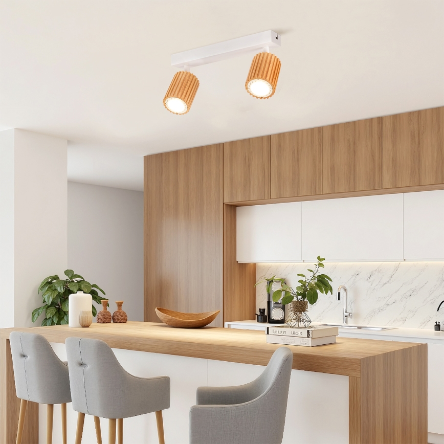 Brilagi - Spotlampe MODERN WOOD 2xGU10/8W/230V gummitræ/hvid