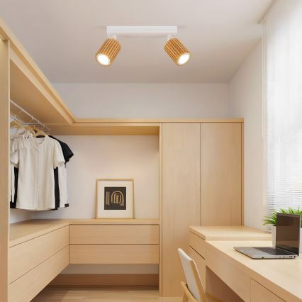 Brilagi - Spotlampe MODERN WOOD 2xGU10/8W/230V gummitræ/hvid