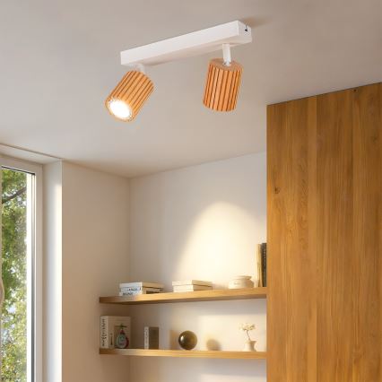 Brilagi - Spotlampe MODERN WOOD 2xGU10/8W/230V gummitræ/hvid