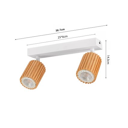 Brilagi - Spotlampe MODERN WOOD 2xGU10/8W/230V gummitræ/hvid