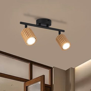 Brilagi - Spotlampe MODERN WOOD 2xGU10/8W/230V gummitræ/sort